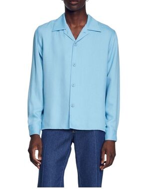 Sandro Light Blue Camp-Collar Button Shirt Jacket